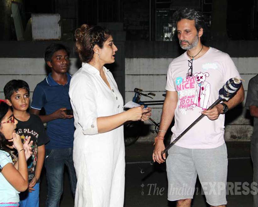 Raveena Tandon, Raveena Tandon Dussehra, Raveena Tandon Dussehra Ranbir Rasha, Raveena Tandon daughter Rasha, Raveena Tandon Ranbir photos, Raveena Tadon Dusshera celebrations, Raveena Tandon photos, Anil Thadani