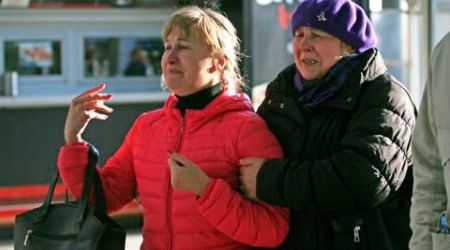 Relatives of the victims of a Russian airliner with 217 passengers and seven crew aboard has crashed, react as they gather at Pulkovo airport in St.Petersburg, Russia, Saturday, Oct. 31, 2015. Russia's civil air agency is expected to have a news conference shortly to talk about the Russian Metrojet passenger plane that Egyptian authorities say has crashed in Egypt's Sinai peninsula. (AP Photo/Dmitry Lovetsky)