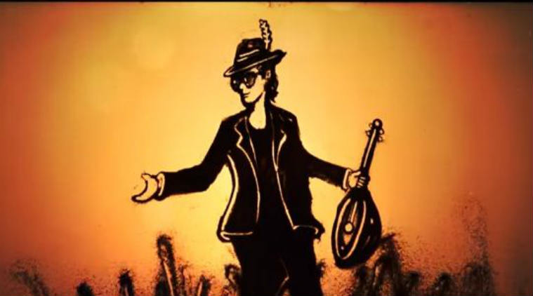 Rahul Arya draws Shahrukh Khan from DDLJ on sand/ Screenshot