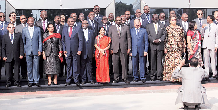 Sushma Swaraj with foreign ministers of African nations in New Delhi on Tuesday. (Source: Expres photo by Renuka Puri)