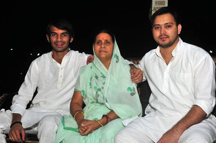 (from Right to left) Tejashwi Yadav with his Mother and Former Bihar CM Rabri Devi and Elder Brother Tejpratap Yadav. Express Photo By Prashant Ravi. 16.10.2013.