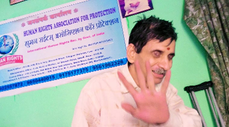 At his Talegaon home, from where he runs his organisation.