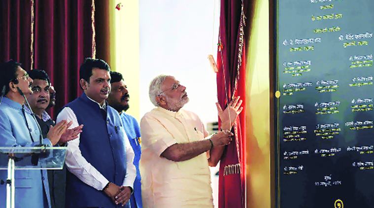 Prime Minister Narendra Modi at a bhoomipujan for a memorial for Dr BR Ambedkar ahead of the Bihar assembly polls.