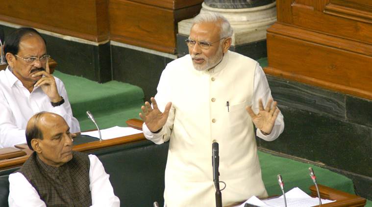 Prime Minister Narendra Modi speaking in Lok Sabha. 