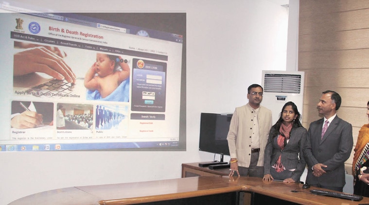 Adviser Vijay Dev and other officials during the launch of the online facility in Chandigarh  on Tuesday. (Express photo)