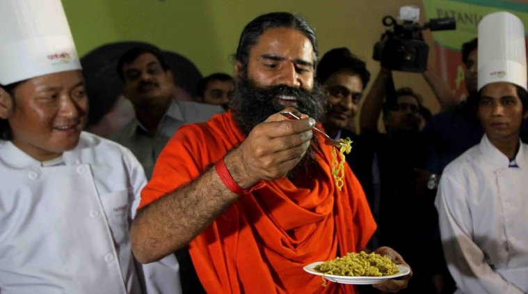 baba ramdev presents swadeshi & healthier Patanjali atta Noodles in new Delhi on Monday express photo by Prem Nath Pandey 16 nov 15
