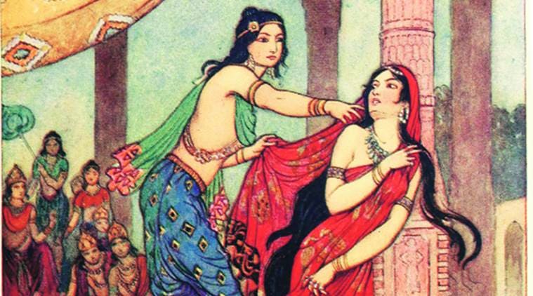 The Ordeal of Draupadi, a painting by the British illustrator Warwick Goble, 1913