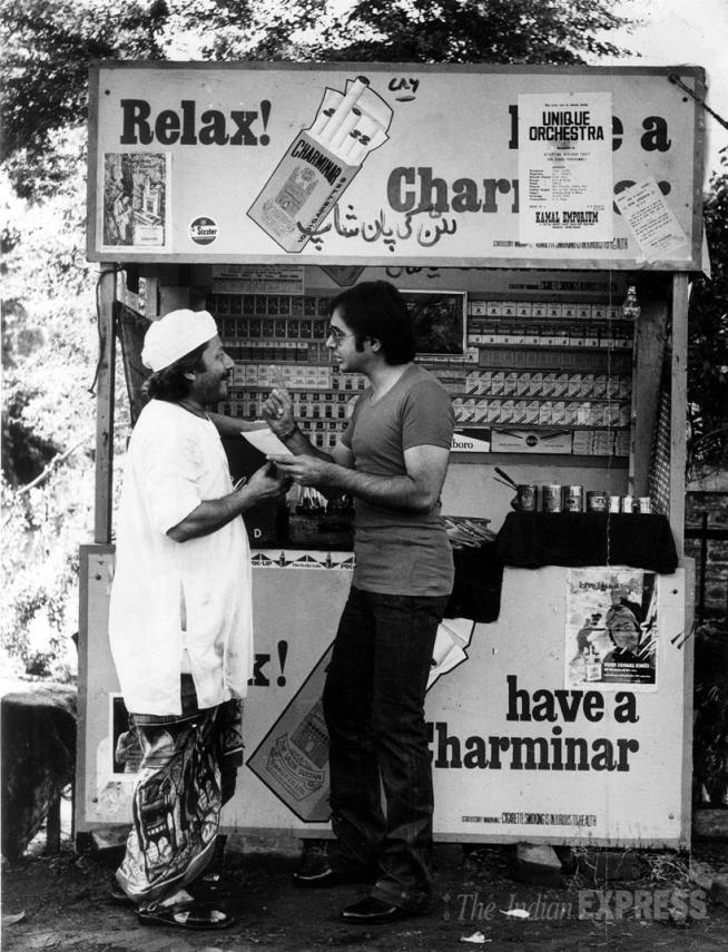 Film star Saeed Jaffrey and Farooq Sheikh in film CHASHM-E-BUDDOOR. Express archive photo