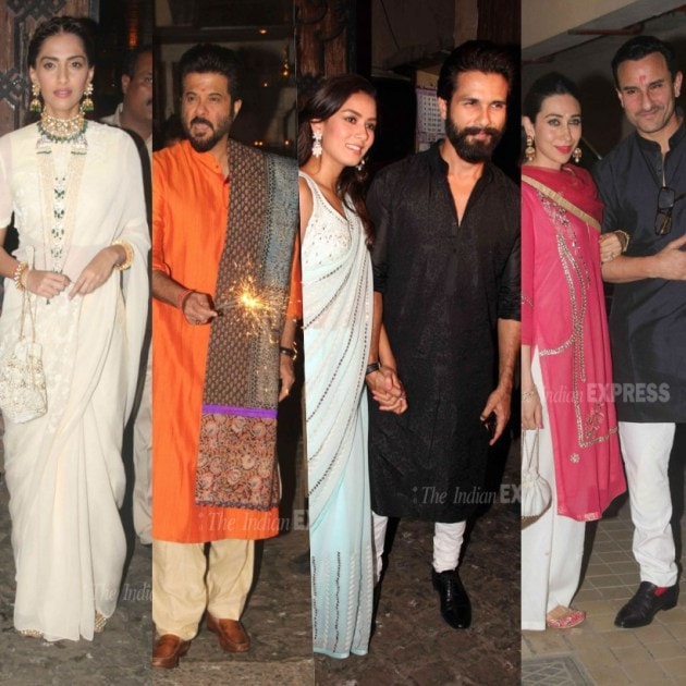 Sonam Kapoor, Salman Khan, Anil kapoor, Shahid Kapoor, Mira Rajput, Bhavna Pandey, Chunky Pandey, Maheep Kapoor, Jacqueline Fernandez, Saif Ali Khan, Karisma Kapoor, Kareena Kapoor, Mohit Marwah, Swara Bhaskar, Shilpa Shetty, Raj Kundra, Malaika Arora Khan, Amrita Arora, Diwali party