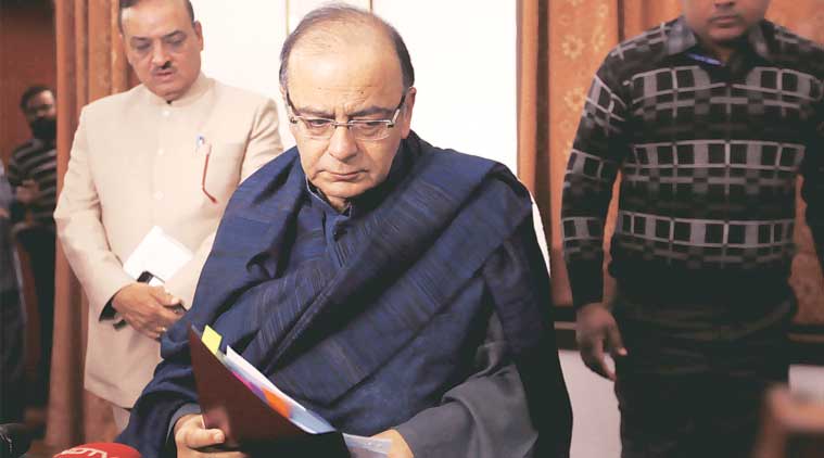Finance Minister Arun Jaitley at his office in Parliament. (Express Photo by: Renuka Puri)