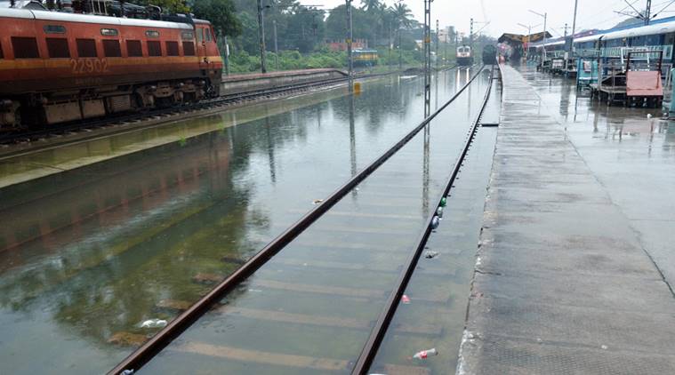 Chennai: A view of waterlogged railway track in Chennai on Tuesday. PTI Photo by R Senthil Kumar(PTI12_1_2015_000359A)