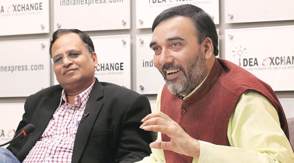 PWD minister Satyendar Jain and Transport Minister Gopal Rai at the Indian Express Idea Exchange Friday. (Source: Express Photo by Ravi Kanojia)