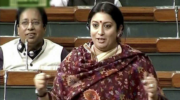 The Minister of Human Resource Development, Smriti Irani, addressing the Parliament during winter session. (Photo: AP)