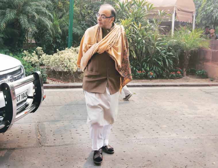 Arun Jaitley outside Parliament on Wednesday, last day of the winter session. (Express Photo by: Renuka Puri)