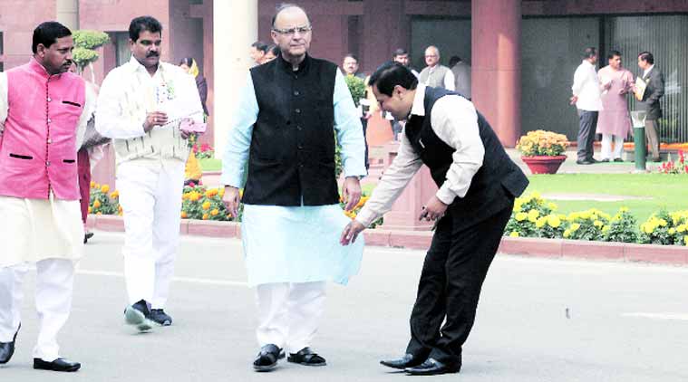 Sarbananda Sonowal, Union Minister and BJP’s face in the coming Assam elections, with Finance Minister Arun Jaitley in New Delhi on Tuesday (Express Photo by: Anil Sharma)
