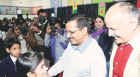 arvind kejriwal, kejriwal classroom visit, kejriwal kids, kejriwal school visit, manish sisodia, aap govt, aap govt education policy,