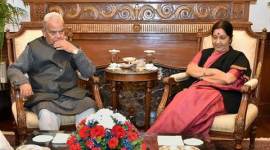 EAM Sushma meets Napali Madhesi leaders nepal, india, sushma swarj, india nepal relations, nepal blockade, nepal unrest, nepal protest, nepal madhesi protest, madhesi leader india meet, nepal new constitution, nepal news, india news, parliament news