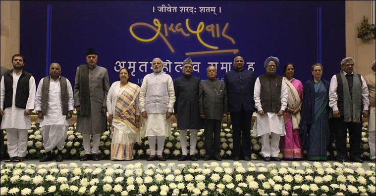 After the speeches — largely in praise of Pawar, who has completed five-and-a-half decades in public life — they all posed for a group photograph. (Source: Express photo by Tashi Tobgyal)