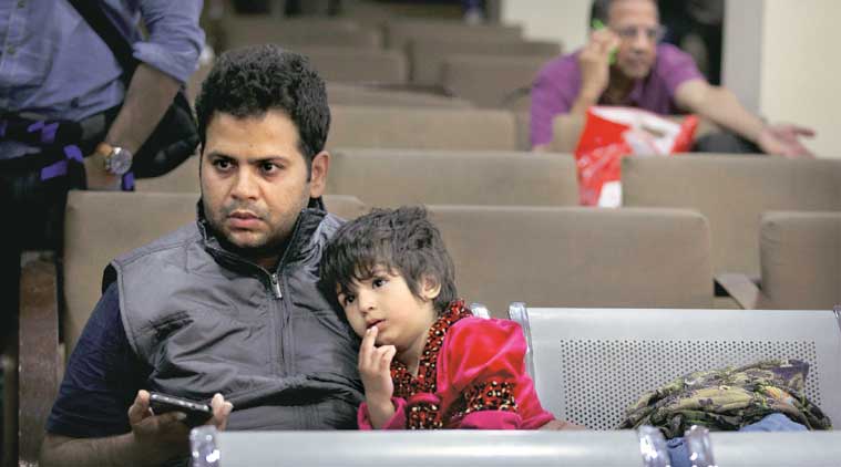 Evacuated people at Delhi’s Palam airport on Thursday. (Source: AP)