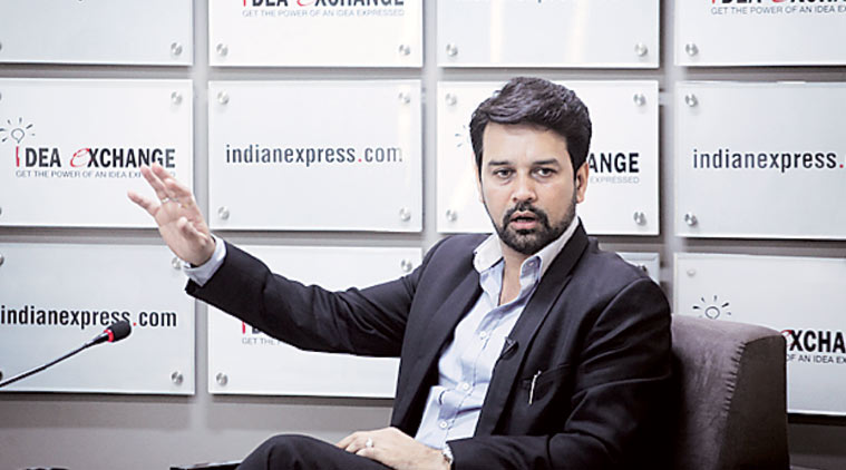 Anurag Thakur, MP and BCCI secretary, at Idea Exchange Thursday. (Express Photo by: Oinam Anand)