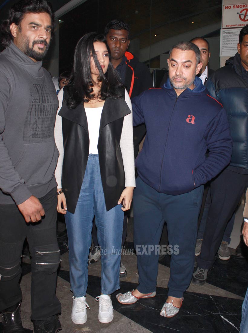 Aamir Khan, R Madhavan, Ritik Singh, Rajkumar Hirani, Aamir Khan Saala Khadoos screening, aamir Khan Saala Khadoos screening photos
