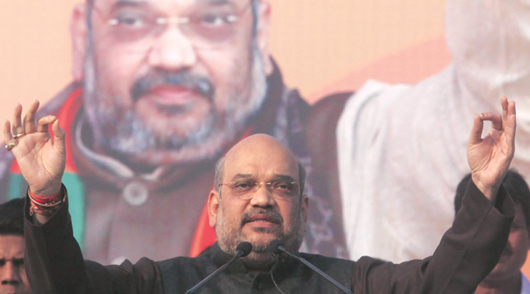 BJP national president Amit Shah , during a public meeting at Dumurjala , Howrah on January 25, 2016. (Express Photo by Partha Paul)