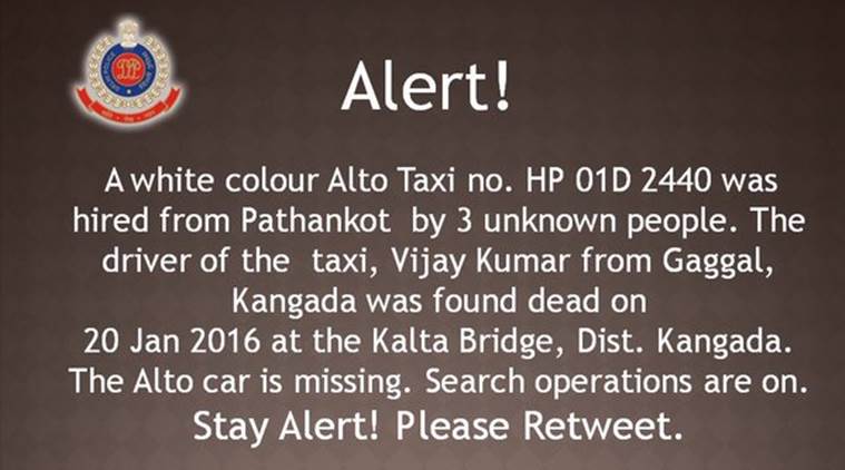 Delhi police alert, terror attack alert, pathankot alert, missing taxi alert, missing alto car, missing car pathankot, alto driver murdered, delhi police warns