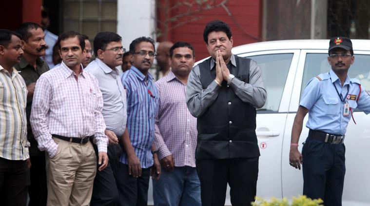 FTII chairman Gajendra Chauhan with FTII Director Prashant Patrbe during Chauhan's first visit at FTII on Thursday. Express Photo by Arul Horizon, 07-01-2016, Pune