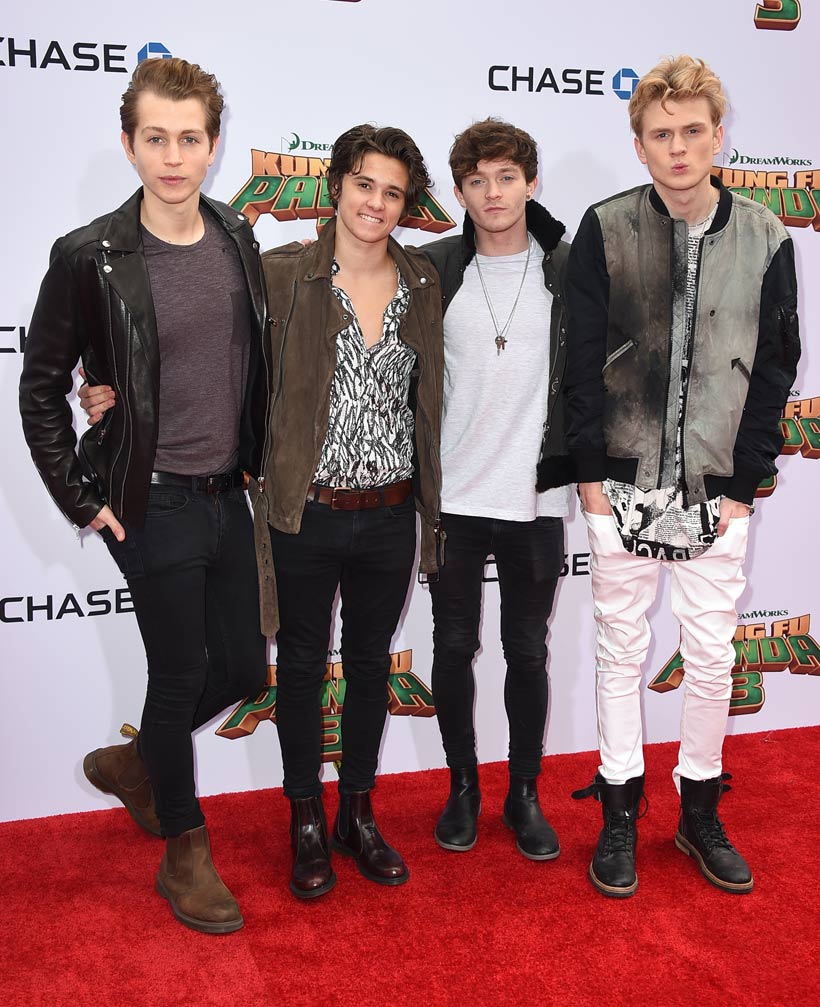 The Vamps, James Daniel McVey, Bradley Simpson, Connor Ball, Tristan Evans arrive, Kung Fu Panda 3