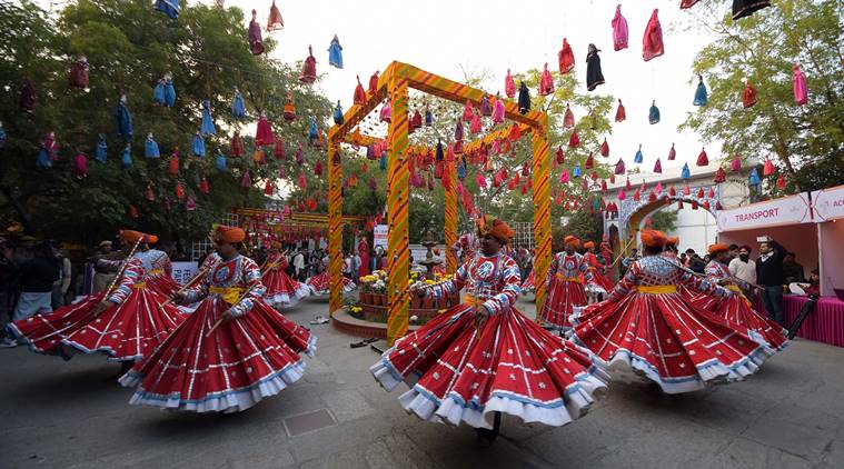 Rajasthan Folk Dancers perform eve of Jaipur Literature Festival at Diggi Palace in Jaipur on Wednesday. Express photo by Rohit Jain Paras 20.01.2016