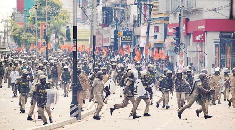 Police, protesters clash in Thiruvananthapuram. (PTI Photo)