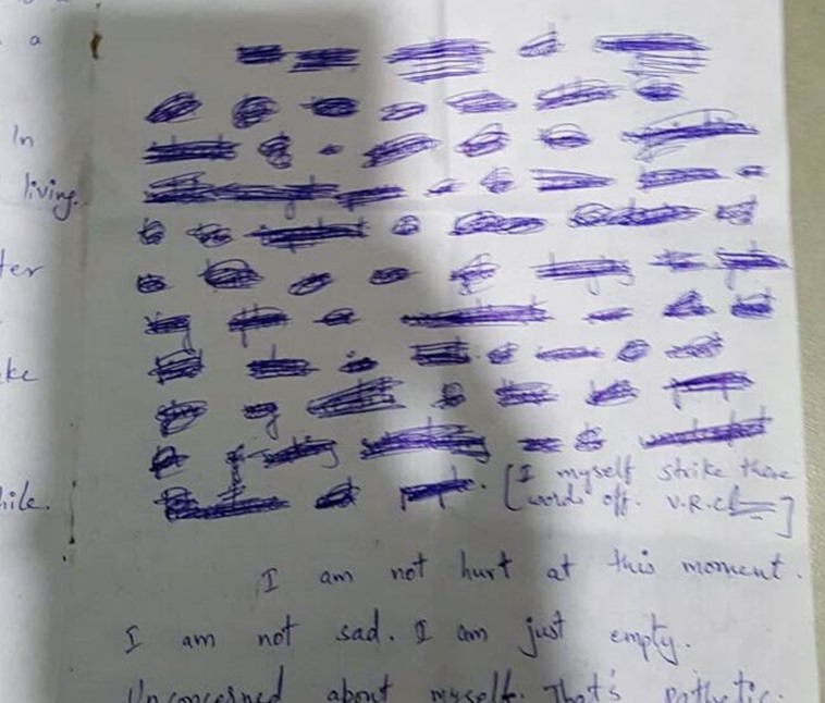 The suicide note that was found in the room where Rohith committed suicide. 