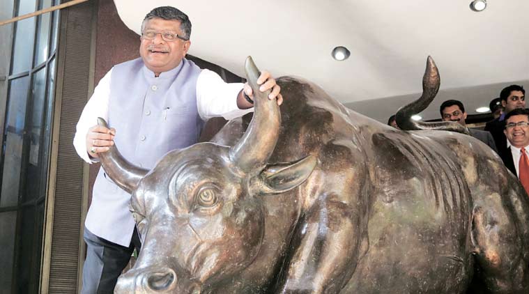 Union minister for Communications & IT Ravi Shankar Prasad poses for a photo during the launch of free a Wi-Fi service at BSE in Mumbai.  )(Express Photo by: Ganesh Shirsekar)