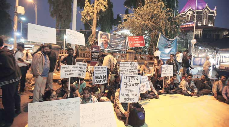 Students protest in Pune. (Express Photo by: Arul Horizon)