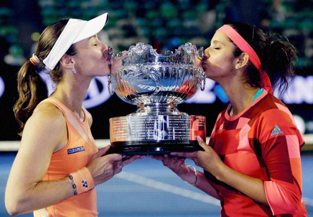 australian open, australian open 2016, australian open tennis, australian open tennis 2016, sania mirza martina hingis, sania mirza, martina hingis, Sania Mirza photos, martina hingis photos, sania mirza martina hingis photos, Sania mirza in australian open photos, martina hingis in australian open photos