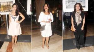 Shriya Saran, Shefali Shah, Zoya Akhtar at an art exhibition