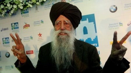 Fauja Singh believed to be the worlds oldest marathon runner after running the London   Marathon  101-year-old  Fauja Singh will take part in the Senior citizen 4.5 kilometer run in  Mumbai Marathon on Sunday, during the press conference at CST on Friday.
Express photo by Kevin D'Souza. Mumbai 18-01-2013.