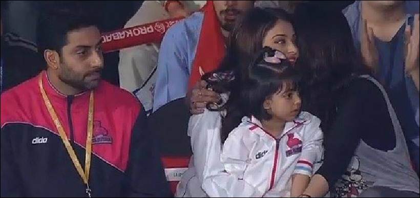 aishwarya rai bachchan, abhishek bachchan, aaradhya, aaradhya bachchan, pro kabaddi league, kabaddi match, jaipur pink panthers, aishwarya, aishwarya rai pics, abhishek pics, aishwarya abhishek pics, aaradhya pics, entertainment