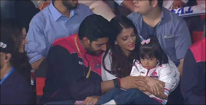aishwarya rai bachchan, abhishek bachchan, aaradhya, aaradhya bachchan, pro kabaddi league, kabaddi match, jaipur pink panthers, aishwarya, aishwarya rai pics, abhishek pics, aishwarya abhishek pics, aaradhya pics, entertainment