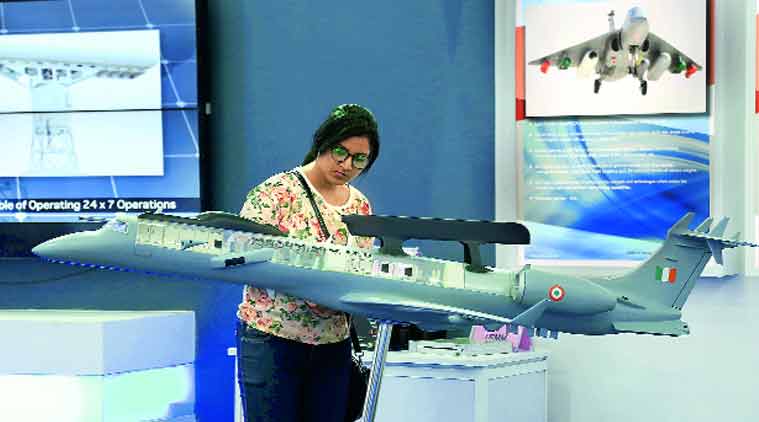 A visitor checks out an installation on day one of the Make In India Week at Bandra Kurla Complex on Saturday. (Prashant Nadkar)
