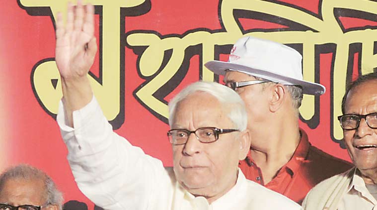 Former chief minister Buddhadeb Bhattacharjee during a CPM rally in Barrackpore on Thursday. (Express Photo)