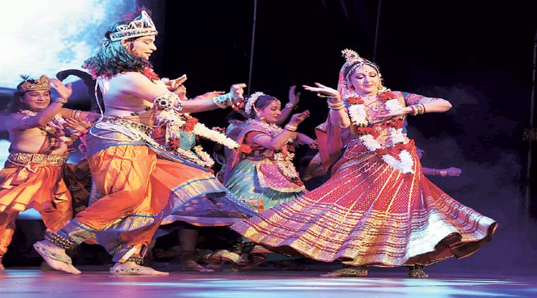 Hema Malini performs at the golden jubilee celebrations of ISKCON on Sunday evening. Dilip Kagda