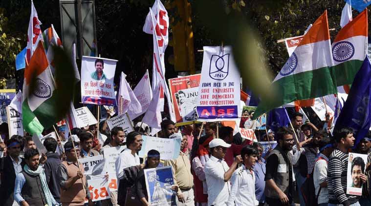 Students protest over Rohith Vemula's suicide, at Jantar Mantar in New Delhi on Tuesday. (PTI Photo)