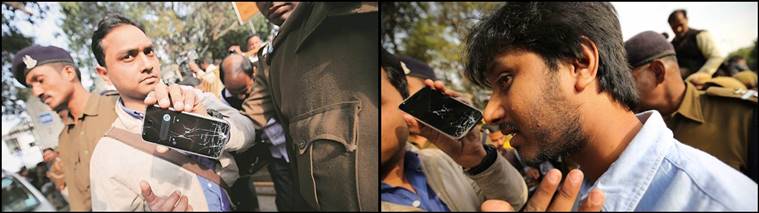 Indian Express journalists Alok Singh and Kaunain Sheriff were attacked at the Patiala House court on Monday afternoon. Express Photo