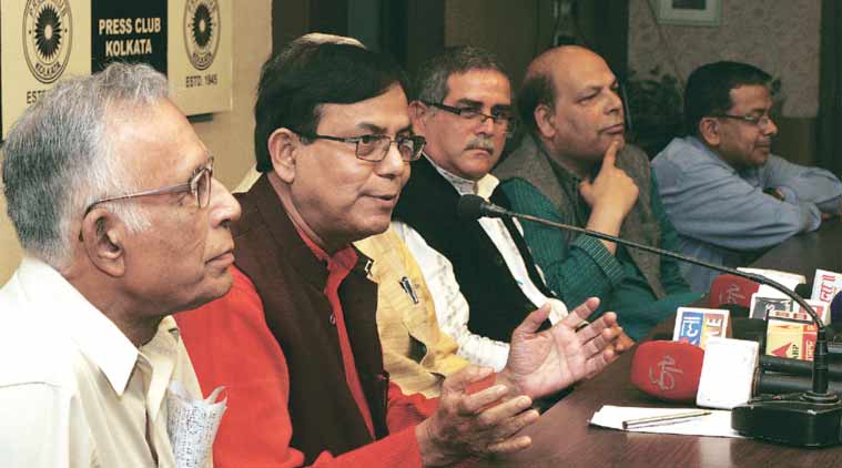 During a discussion on upcoming Assembly elections in Kolkata Press Club on Wednesday. (Express Photo: Partha Paul)