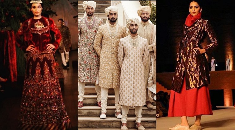From L to R: Designs by Rohit Bal, Sabyasachi and Rajesh Pratap Singh. (Photo: Instagram)