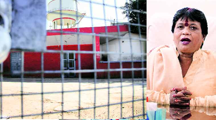 The locked canteen at AMU, (right) Aligarh Mayor Shakuntala Bharti. (Express Photo: Gajendra Yadav)