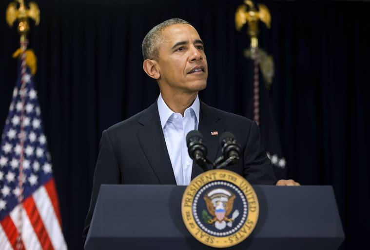 President Barack Obama speaks to reporters about the death of Supreme Court Justice Justice Antonin Scalia at Omni Rancho Las Palmas in Rancho Mirage, CA. AP Photo