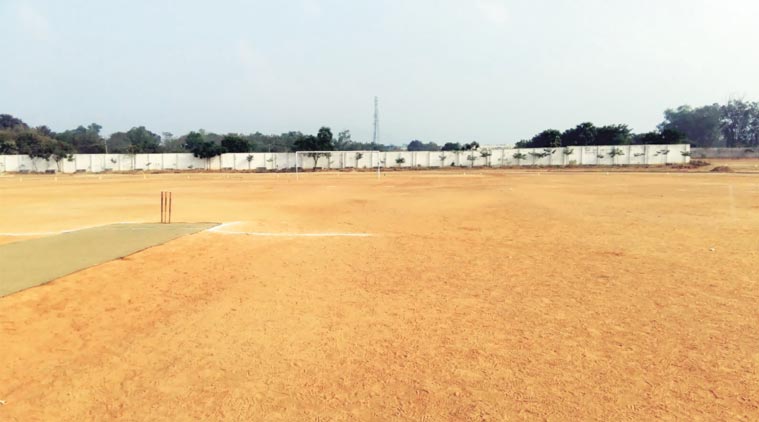 This football ground in Chennai doubled up as the cricket pitch for the premier All India university tournament.