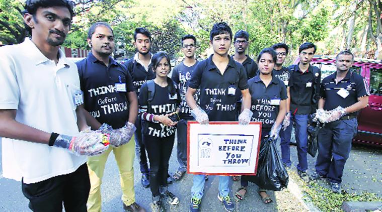 Members of ‘Think Before You Throw’ at JM Road. Pavan Khengre